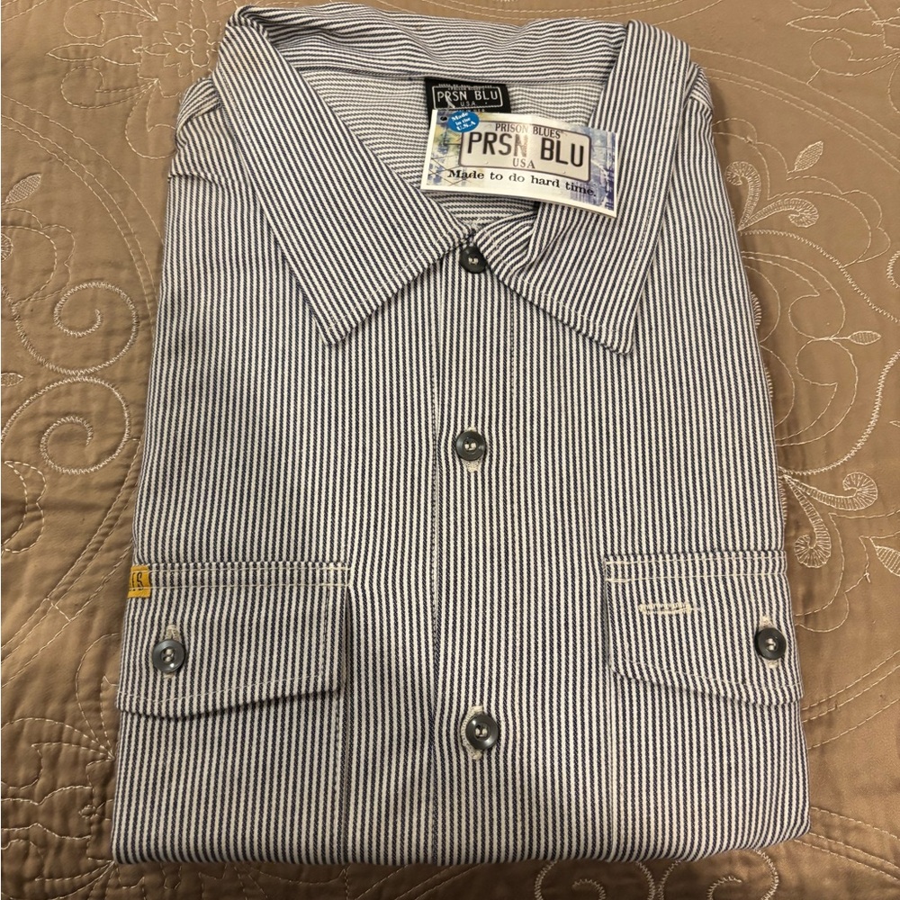 Men's Black and White Striped Shirt